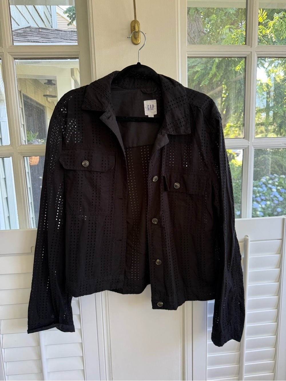 GAP Black Eyelet Button-Front Jacket Large Women
